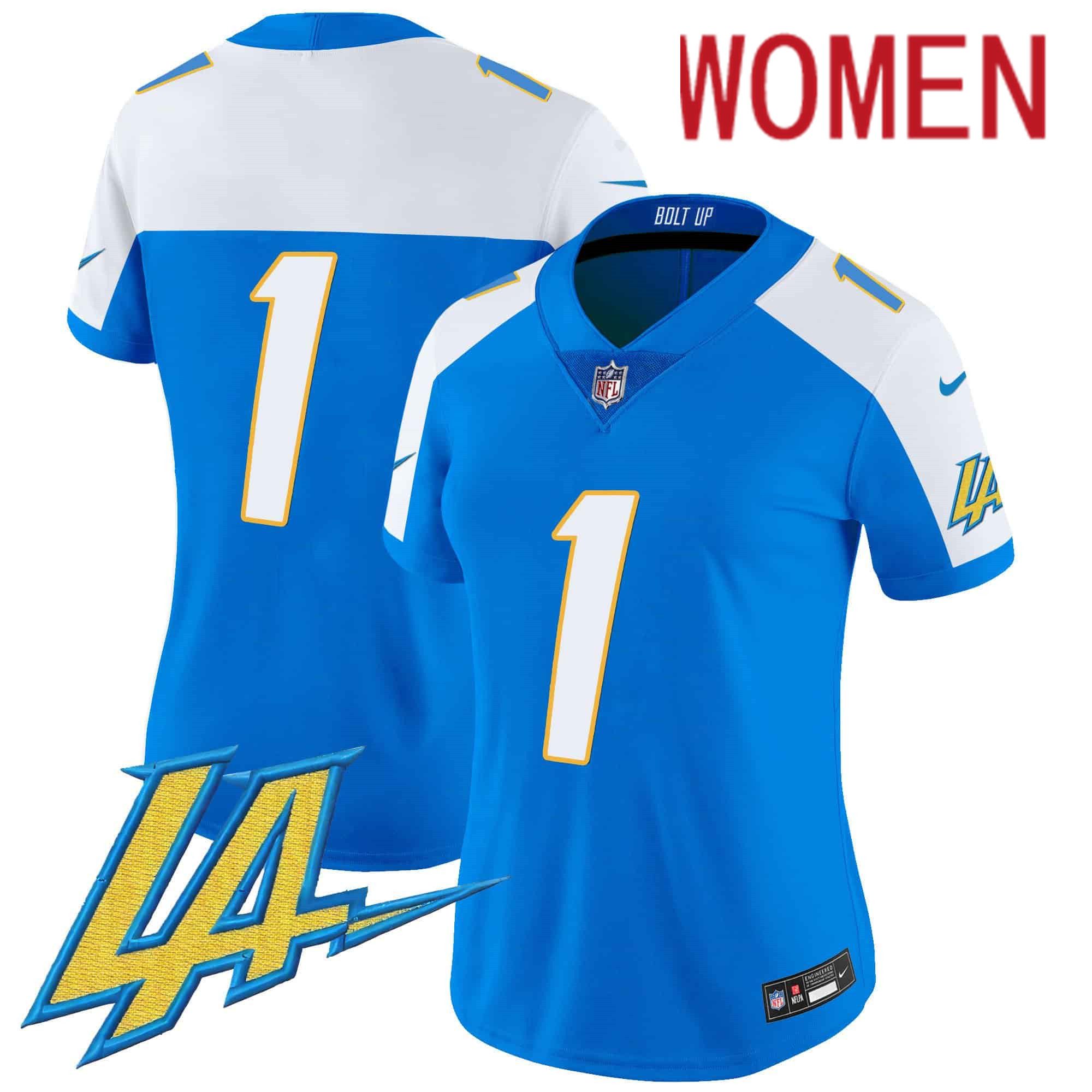 Women Los Angeles Chargers #1 No Name Light Blue 2024 Nike Vapor Limited NFL Jersey